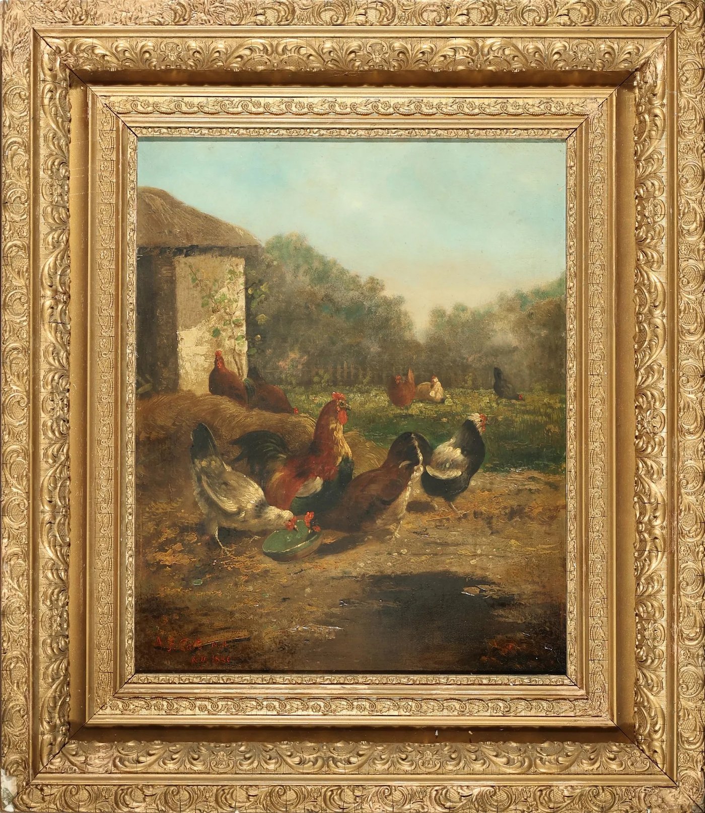 Farmyard Scene - in its carved gilt frame
