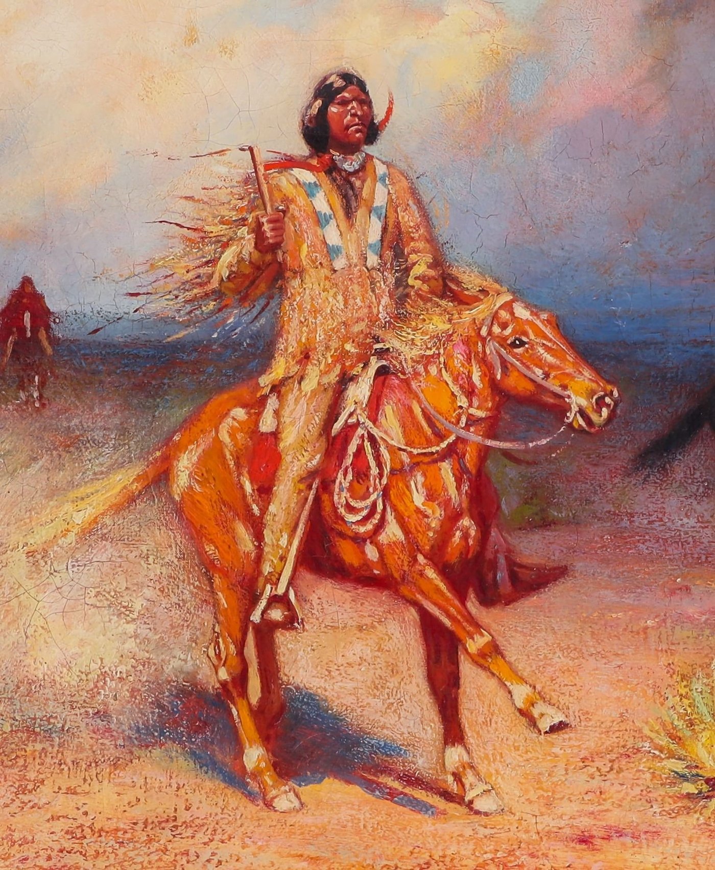 Close-up detail of the central rider showing Russell's hand at work