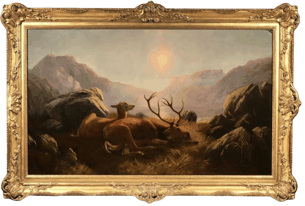 Stag and Doe Before Sunset by Arthur Fitzwilliam Tait